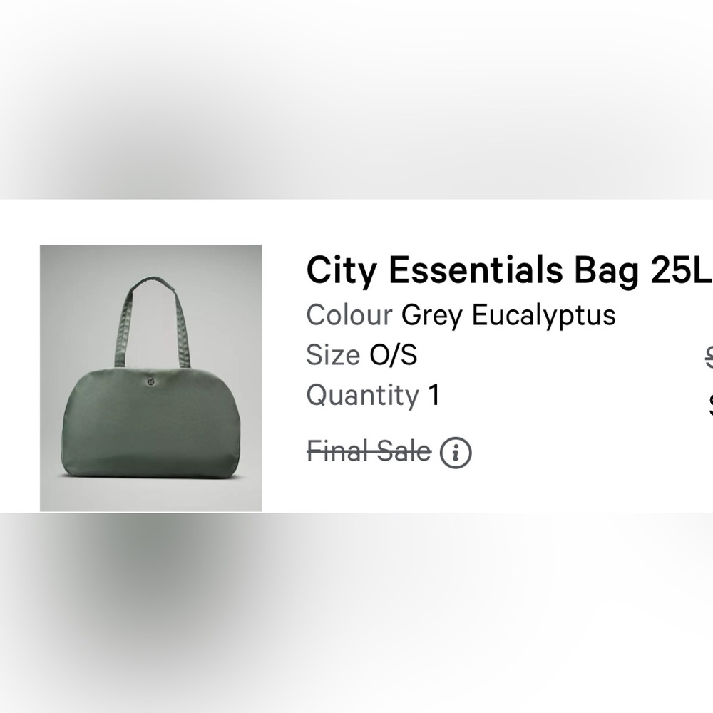 NWT! Limited Edition “City Essentials Bag” (25L) color: grey eucalyptus